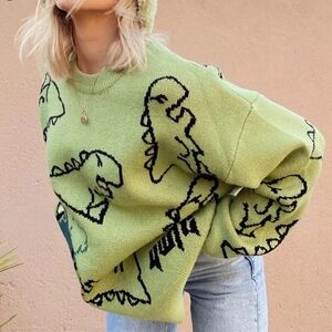 Dinosaur Sweater 90s Retro Crew Neck Size Med